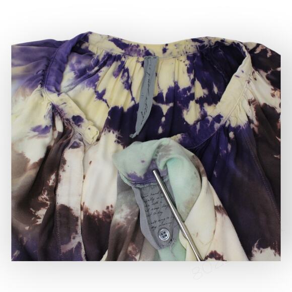 Large Raquel Allegra Cosmic Violet Poet Top Tie-Dye Tunic V-Neck Viscose - Picture 6 of 7